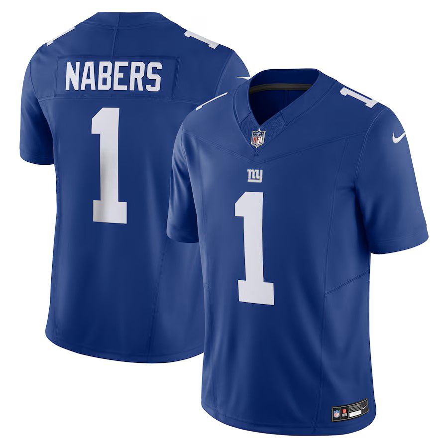 Men New York Giants 1 Malik Nabers Royal 2025 Nike Vapor F.U.S.E. Limited NFL Jersey